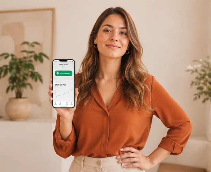 Créatrice tunisienne tenant son téléphone affichant une nouvelle commande